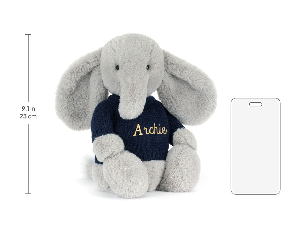 Bashful Luxe Elephant Thuddeus with Personalized Navy Jumper