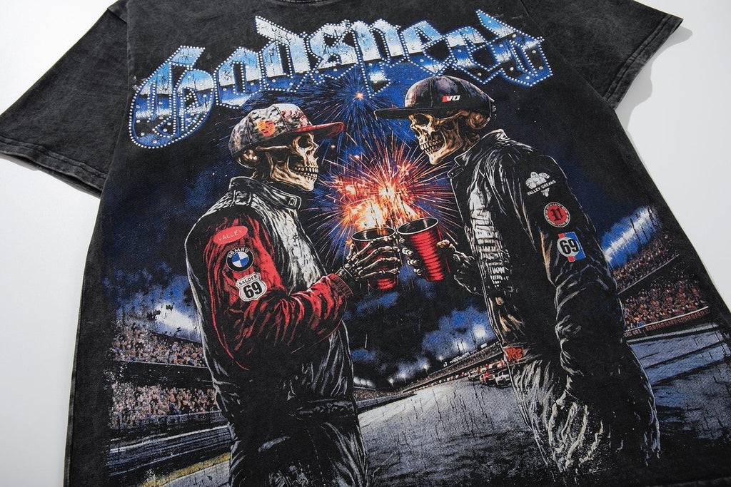 MAJESTIK Racing Graphic Acid-Wash T-Shirt