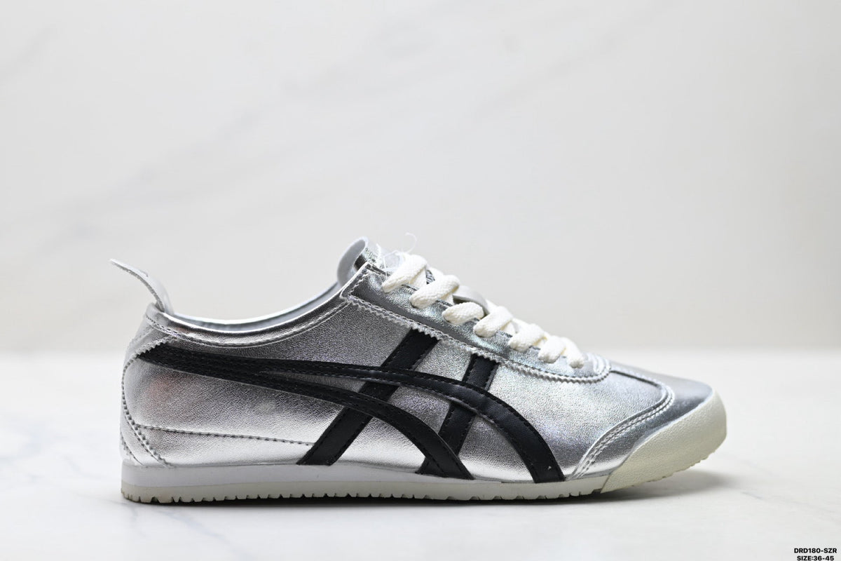 Onitsuka Tiger Retro Low Top Metallic Silver Black Unisex Shoes Style 18