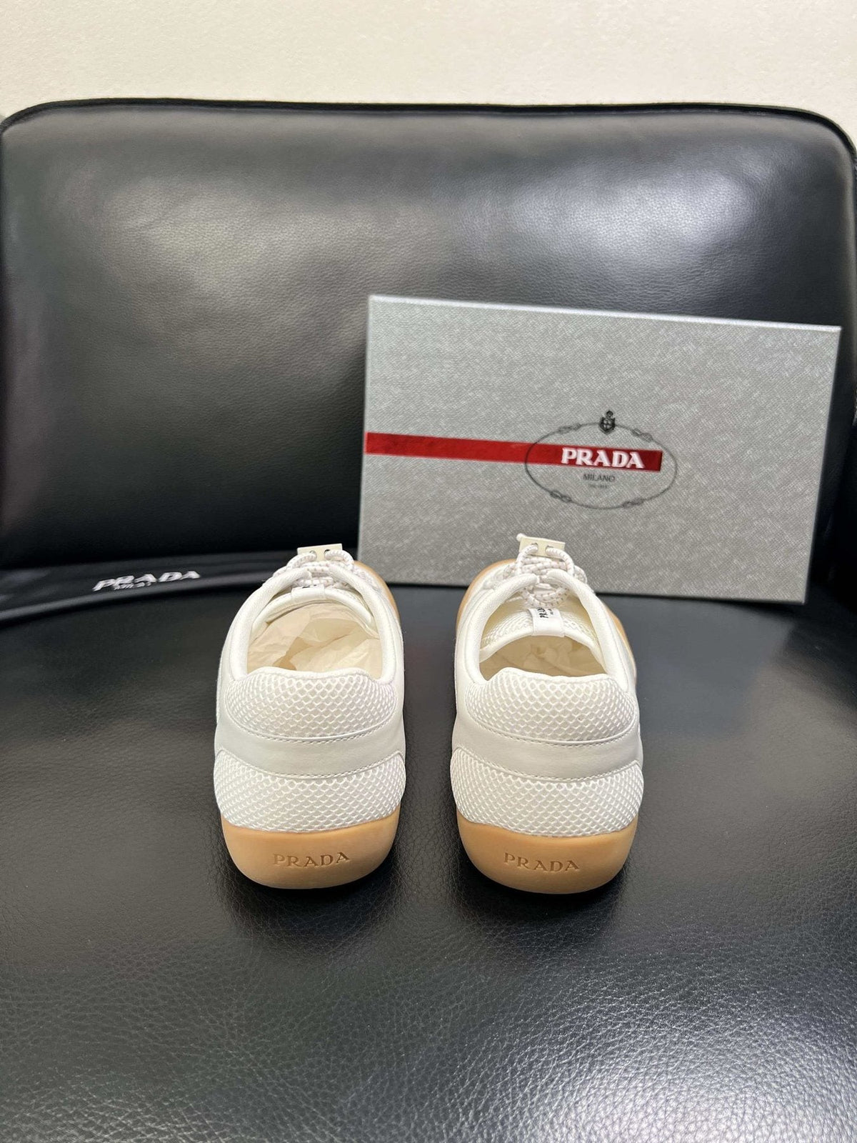 Prada Men's White Gum Sole Sneakers