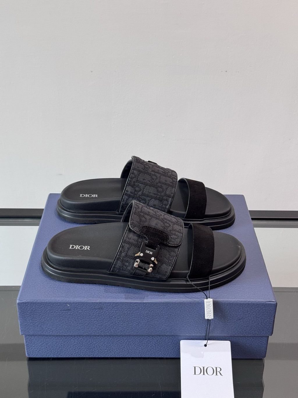 Dior Men's Dark Gray Patterned Slide Sandals