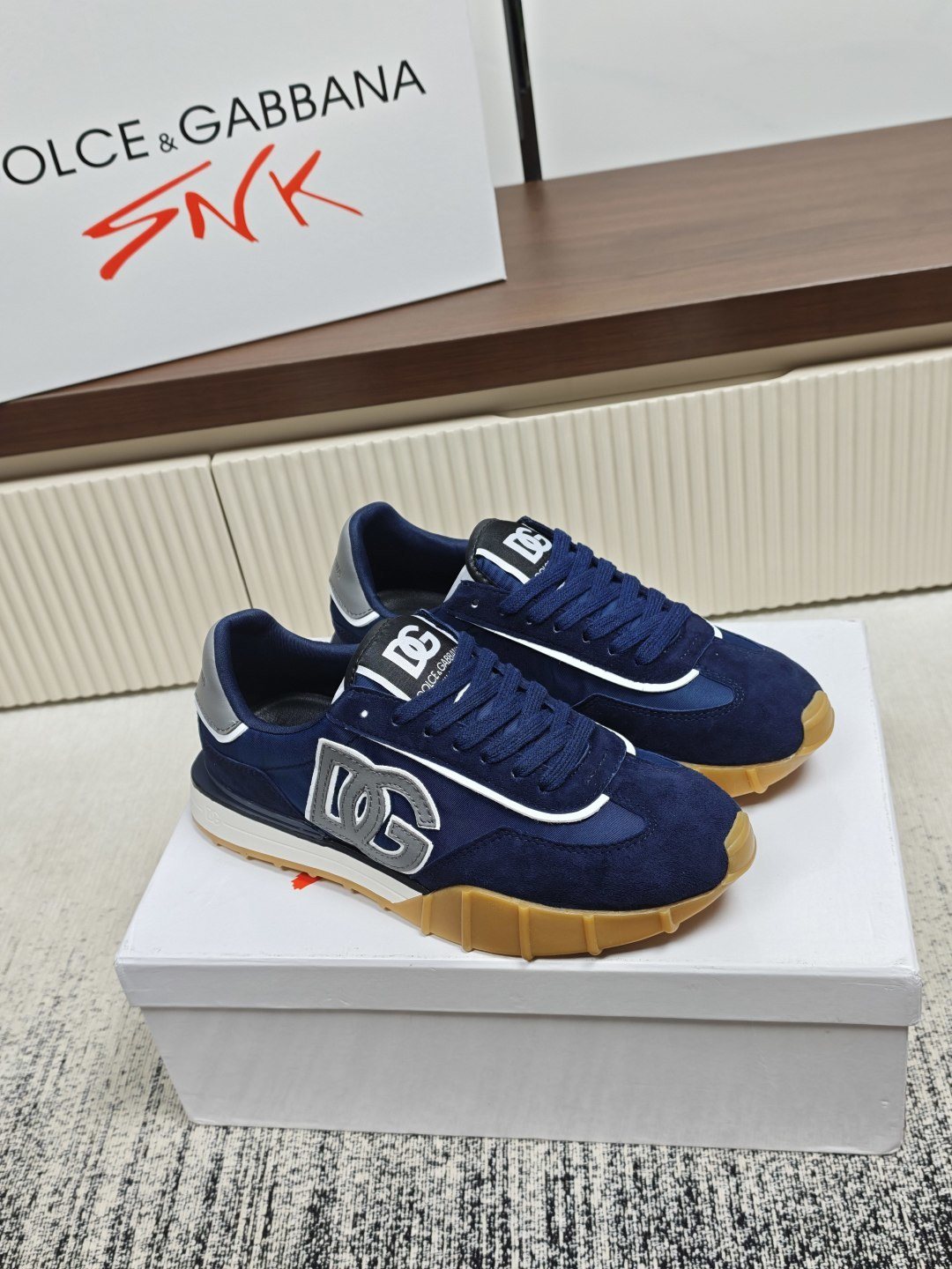 Dolce & Gabbana Navy Lace-Up Sneakers
