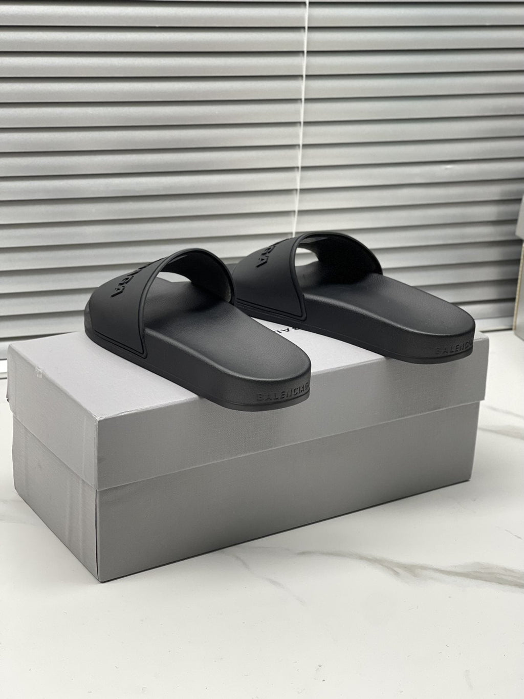 Balenciaga Black Embossed Slide Sandals
