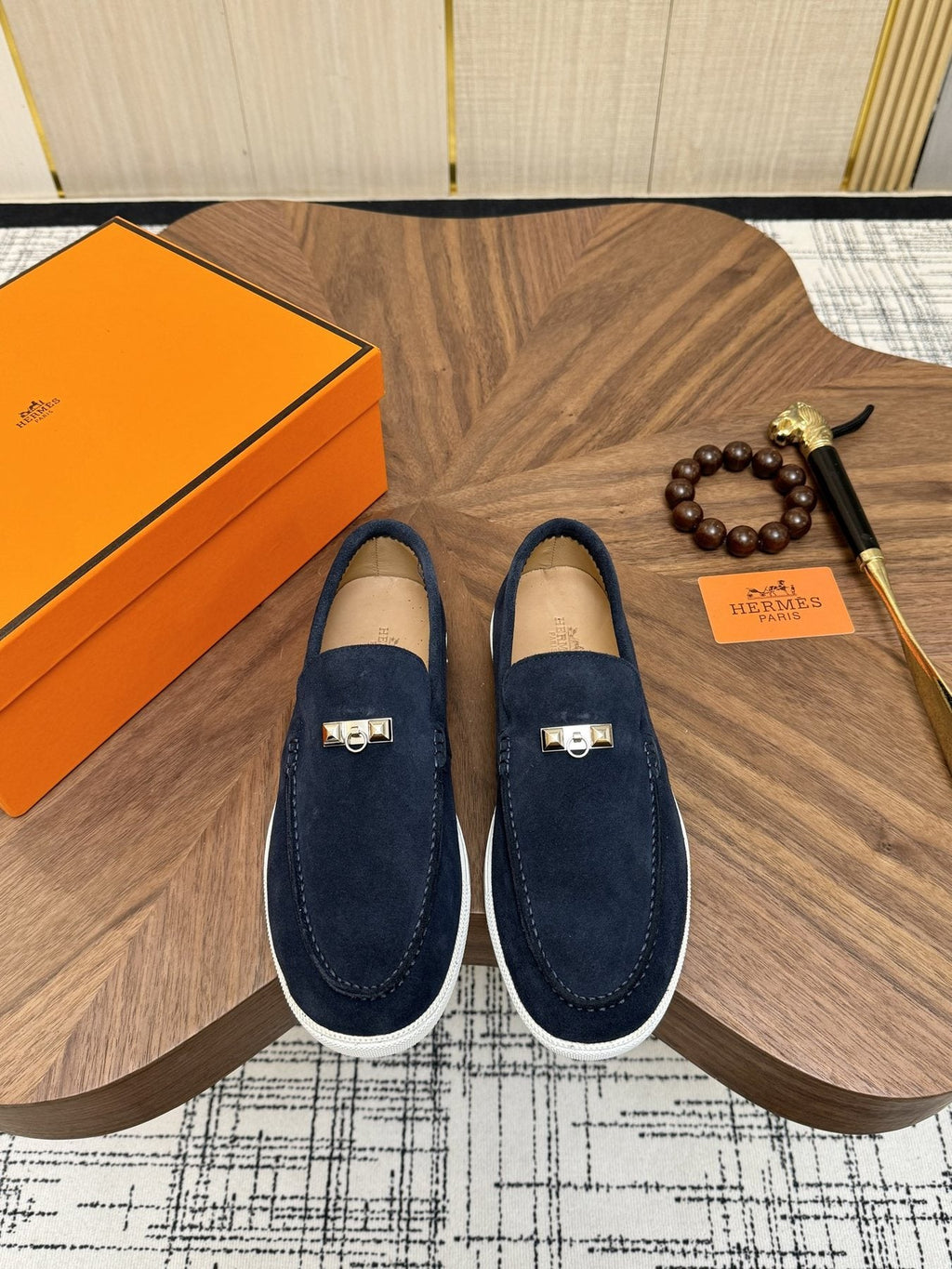Hermès Navy Slip-On Sneakers