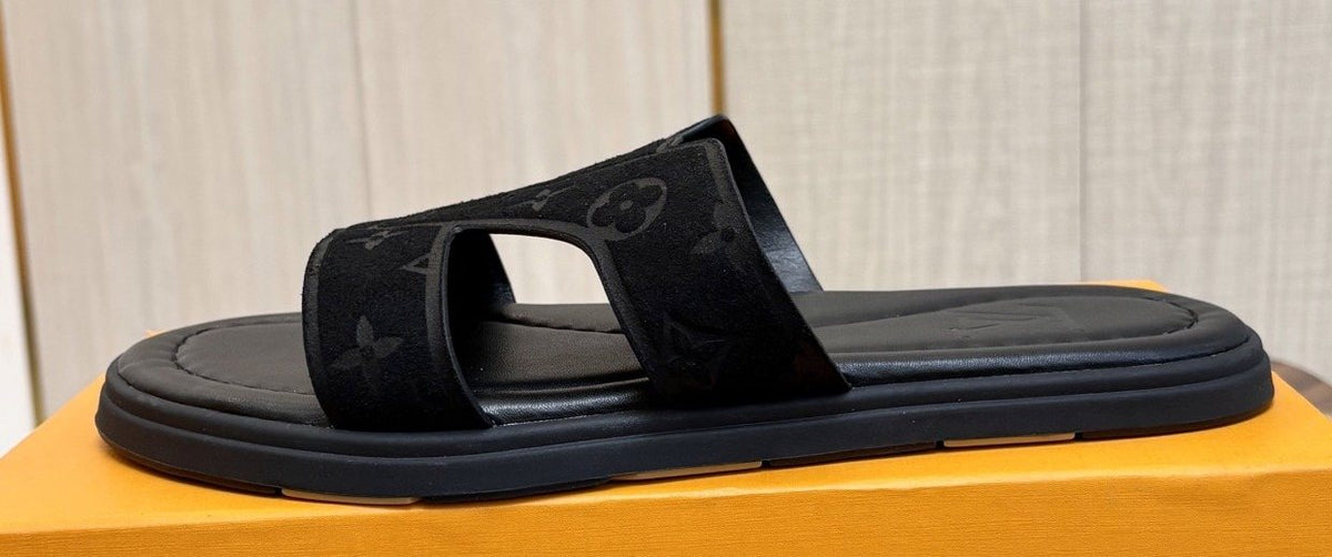 Louis Vuitton Monogram Slide Sandals - Black Contoured Footbed